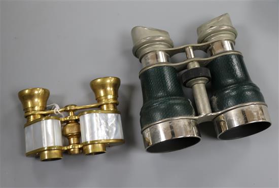 A pair of opera glasses, a pair binoculars and an aide memoir